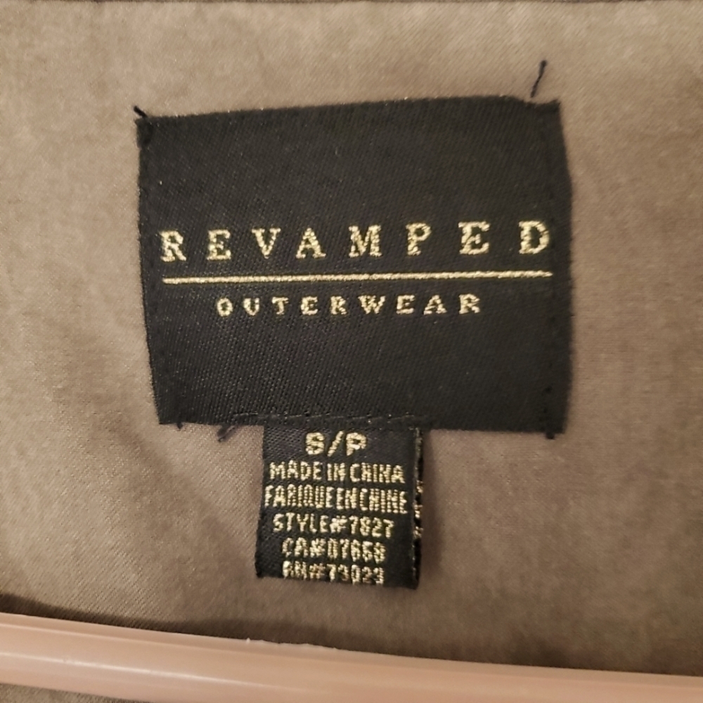Revamped Outerwear Faux Suede Hooded Drawstring Utility Jacket Khaki Small - Picture 4 of 9